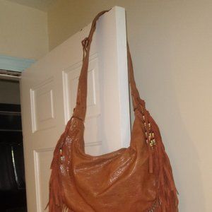 Jessica Simpson purse handbag purse leather beads long fringe shoulder